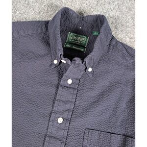 Gitman Bros Short Sleeve Seersucker Shirt Mens Medium Navy Blue 40th Anniversary